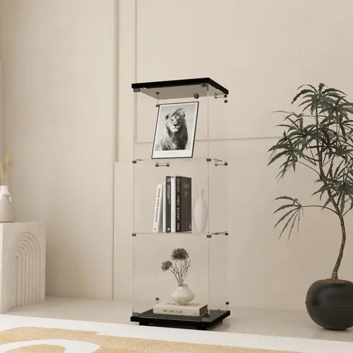 Vista 8 de Gabinete de Exhibición de Vidrio de 2 Niveles 14.3''P x 31.7''A x 33.7''Al, Gabinetes Curio de 2 Puertas de Colección Vitrina de Exhibición