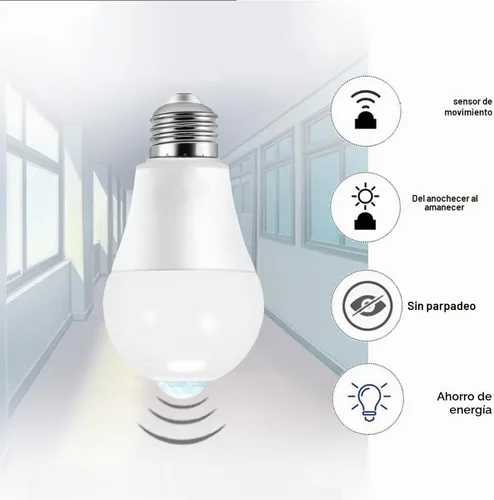 Vista 3 de Bombillas con sensor de movimiento, 9 W (equivalente a 60 W) A19 E26 5000 K, detector de movimiento, bombillas de seguridad activadas