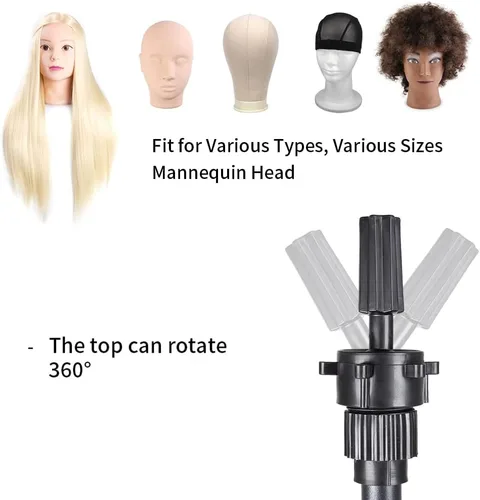 Vista 3 de ZQIAN BEAUTY Trípode de soporte para peluca de 25 pulgadas, soporte de cabeza de maniquí ajustable, soporte de cabeza de peluca para cabezas