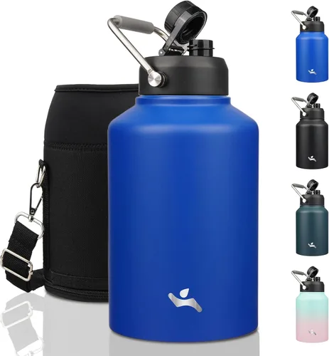 Vista 48 de Konokyo Jarra de medio galón con asa, botella de agua aislada de 64 onzas con bolsa de transporte, botella de metal de acero inoxidable al vacío