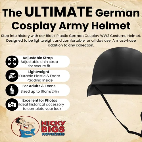 Vista 2 de Nicky Bigs Novelties WW2 M35 - Casco de plástico del ejército alemán Stahlhelm, accesorio para disfraz de Halloween, casco alemán, sombrero
