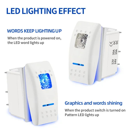Vista 9 de Interruptor basculante blanco de 5 pines, luz LED azul de encendido/apagado, 20A/12V, 10A/24V, interruptor de palanca con cables de puente