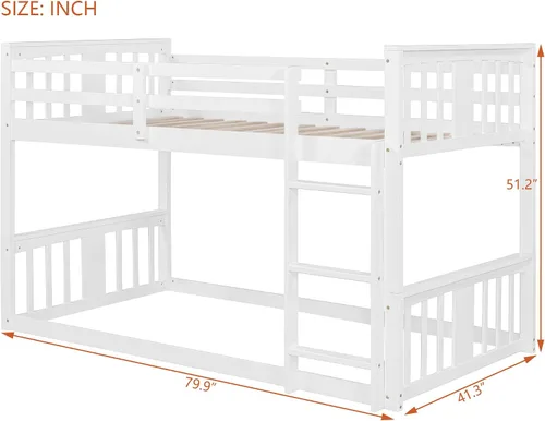Vista 2 de Harper & Bright Designs Literas para niños, litera de madera maciza individual sobre individual, marco de cama con barandilla de protección y Gris