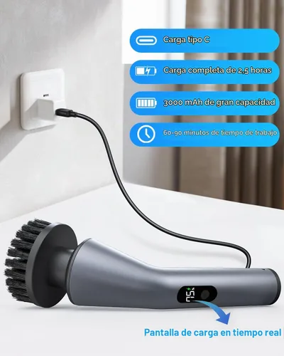 Vista 7 de VICNOVA Limpiador eléctrico giratorio, IPX7 impermeable de 2 velocidades, cepillo de limpieza inalámbrico extensible de mango largo con 7 cabezales