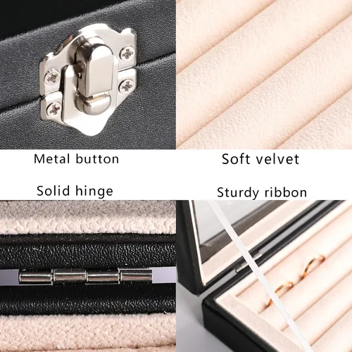 Vista 4 de Frebeauty Bandeja organizadora de anillos y aretes con tapa transparente, 10 ranuras para cajón grande de poliuretano, caja de almacenamiento