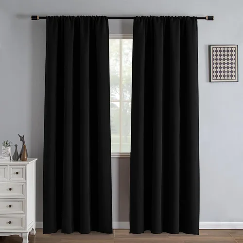 Vista 25 de IGEMAEVE - Juego de 2 paneles de cortinas opacas negras de 72 pulgadas, cortinas oscuras para dormitorio de 72 pulgadas de largo, cortinas oscuras