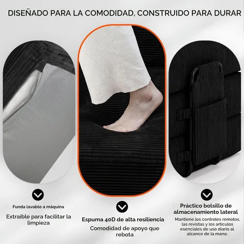 Vista 6 de Sofá cama de espuma viscoelástica de 79 pulgadas, futón convertible con reposacabezas alto, sofá sin hueso Negro