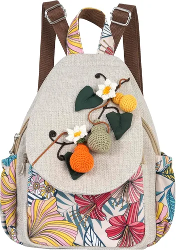 Vista 172 de HUANGGUOSHU Mochila de algodón tejida de algodón bohemio con bordado de lona estilo bohemio con múltiples bolsillos retro linda mochila cartera