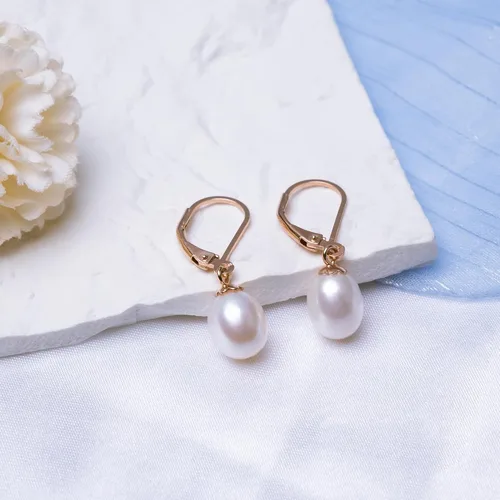 Vista 6 de Aretes colgantes de plata de ley 925 con perlas reales de agua dulce de calidad para mujer