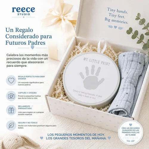 Vista 6 de Reece Studio My Little Print Baby Handprint or Footprint Clay Keepsake Tin Arcilla no tóxica segura para bebés, sin mezclar ni hornear manualidades