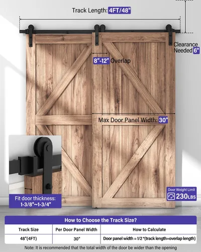 Vista 6 de ZEKOO - Kit de herrajes para puerta corrediza de granero de 4 pies para 2 puertas