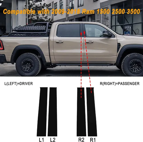 Vista 10 de TOMALL Calcomanías de vinilo para poste de ventana de automóvil compatibles con Dodge Ram 1500 2500 3500 2009-2018, calcomanías de columna de Negro