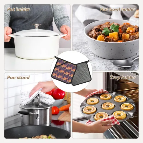 Vista 6 de Cyber Retro Western Cowboy Print Pot Holders for Kitchen - 2PCS Silicone Pot Holders with Hanging Loop, Non Slip Oven Hot Pads, Heat Resistant