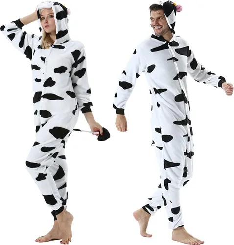 Vista 2 de DarkCom Unisex Adult Cow Onesie Halloween Costume One Piece Animal Pajamas Women Men Sleepwear Christmas Pajamas