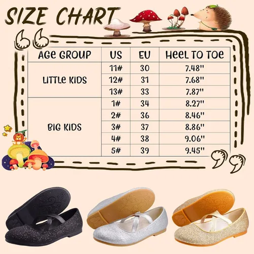 Vista 6 de W&LESVAGO Zapatos de ballet de princesa con purpurina para niñas con correa elástica, zapatos de vestir Mary Jane para niña, regreso a la escuela