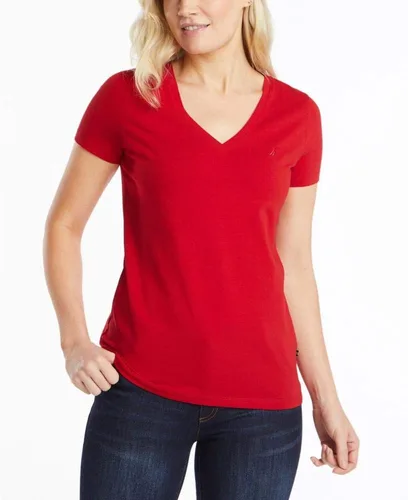 Vista 5 de Nautica Camiseta de algodón elástico súper suave con cuello en V para mujer