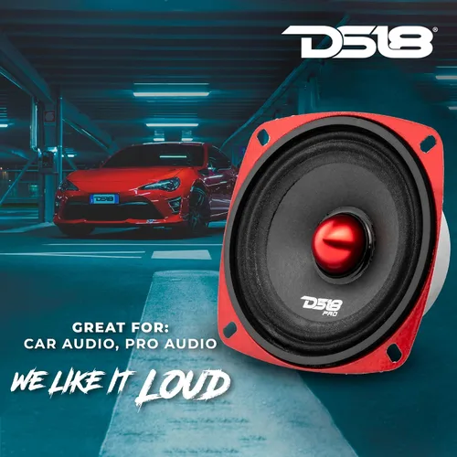 Vista 4 de Altavoz DS18 PRO de rango medio, cúpula en compresión de aluminio roja, altavoces de puerta de audio de alta calidad para auto o camión sistema