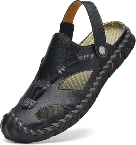Vista 9 de Shaire Sandalias de hombre Zapatos de playa con punta cerrada de cuero al aire libre 99008negro