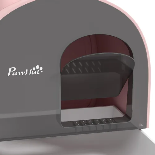 Vista 6 de PawHut Caja de arena para gatos con tapa, caja de arena cubierta para gatos de interior con bandeja, pala, alfombra, filtro, 17" x 17" x 18.5", rosa