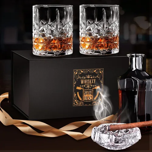 Vista 6 de Juego de 2 Vasos de Whisky de 11 OZ, Vasos Old Fashioned con 2 Moldes para Bolas de Hielo, Vasos de Bourbon y Scotch, Vasos Rocks y de Cóctel, Vasos