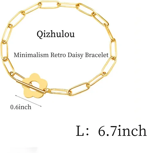 Vista 6 de Simple Delicate Gold Bar Bracelet for Women Dainty Paperclip Chain Adjustable Bangle 18K Gold Plated Handmade Minimalist Jewelry Fashion Accessories