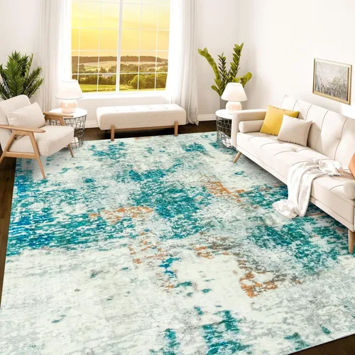 Vista 26 de Istana Alfombra larga antideslizante de 2.5 x 8 para el hogar, para pasillo y cocina, lavable, sedosa y suave al tacto, elegante, color azul y marfil