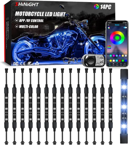 Vista 7 de SHINIGHT - Kit de luces LED para motocicleta, 10 unidades, control de aplicación multicolor IP67