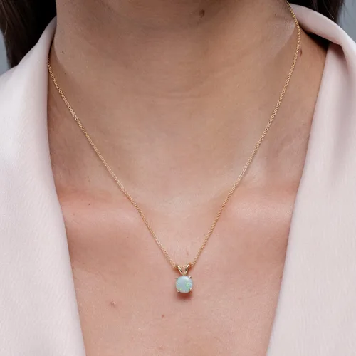 Vista 3 de Angara Collar con colgante solitario de ópalo natural para mujeres, niñas en oro macizo de 14 quilates, platino y plata de ley, piedra natal