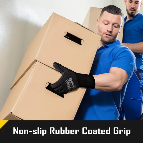 Vista 3 de COOLJOB Paquete de 12/60 pares de guantes de trabajo de seguridad a granel con revestimiento de poliuretano de agarre, guantes de punto sin costuras