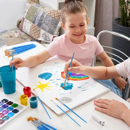 Vista 2 de Juego de pinceles de pintura Halobios para pintura acrílica, 30 piezas Pincel plano de pintura acrílica artística, pinceles de nailon para niños