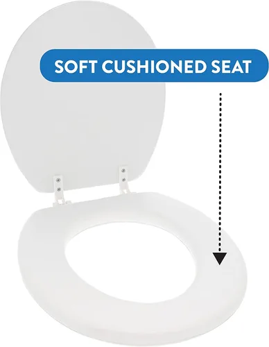 Vista 3 de J&V Textiles Asiento de inodoro redondo, suave y bordado con bisagra fácil de limpiar y cambiar, acolchado (blanco)