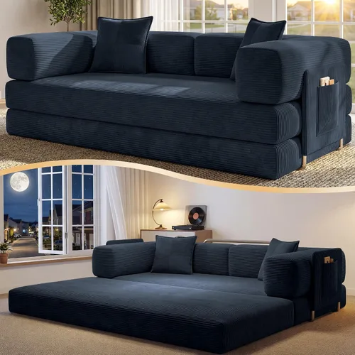 Vista 10 de Sofá cama tipo futón convertible de 78.8 pulgadas, sofá deshuesado Negro