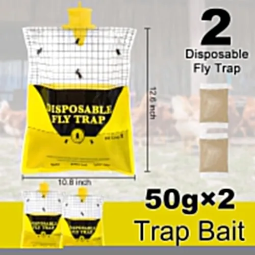 Vista 2 de Glovv Trampa para moscas de 10.8 x 12.6 pulgadas para patio, bolsas grandes desechables para exteriores, paquete de 2, atrapamoscas colgante