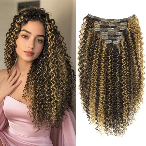 Vista 10 de BHF - Extensión de cabello rizado de 26 pulgadas, con clip de doble trama de 4.94 onzas, fibra japonesa resistente al calor, extensión de cabello