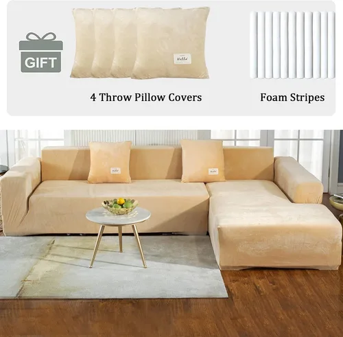 Vista 2 de MIFXIN Fundas para sofá modular, 2 piezas, fundas elásticas de terciopelo para sofá en forma de L, fundas protectoras para sofá seccional, fundas
