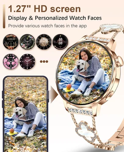 Vista 2 de Reloj inteligente para mujer con pantalla táctil HD de 1.27 pulgadas, reloj de fitness, notificaciones de llamadas y mensajes Bluetooth, monitor