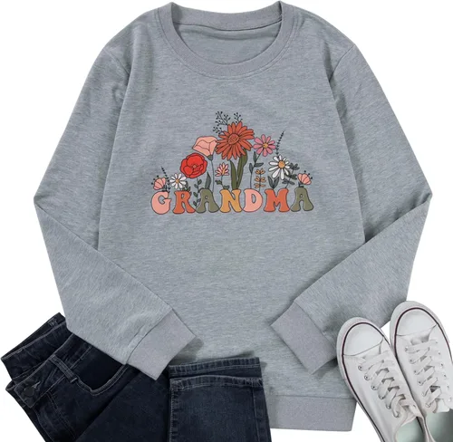 Vista 6 de MAXIMGR Sudadera de abuela para mujer, sudadera de cuello redondo Gigi, sudadera de nana, sudadera colorida para abuela con estampado floral