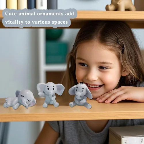 Vista 6 de Figuras miniatura de elefante, resina en miniatura, decoración de elefante, lindo adorno para tartas, figuras de animales pequeños, decoraciones