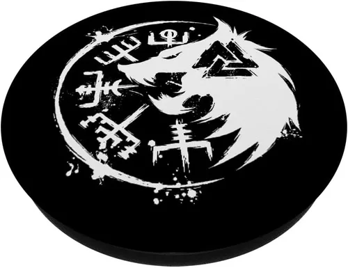 Vista 2 de Fenrir Wolf Fenris-Wolf – Viking Vegvisir Valknut PopSockets intercambiables PopGrip
