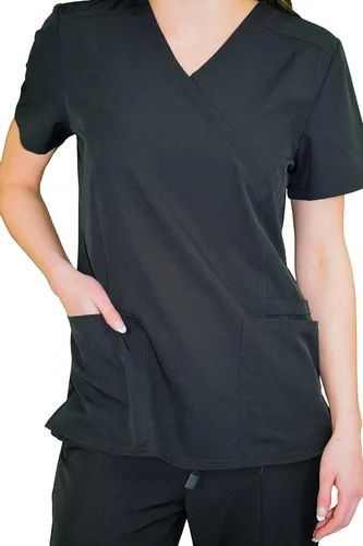 Vista 3 de Green Town Scrubs for Women - Mock Wrap V-Neck Scrub Top, 3 Pockets, Lightweight, Stretch Fabric, Easy Care