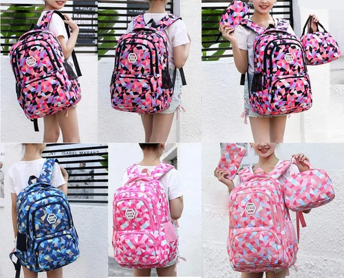 Vista 8 de JiaYou Niña Flor Impreso Primaria Junior High University School Bag Bookbag Mochila, 2# Rosa-3pcs, Viajar
