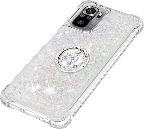 Vista 6 de CCSmall para Xiaomi Redmi Note 10 4G Glitter Case para Mujeres LSZ Colorido Linda cubierta de teléfono de TPU suave y transparente con anillo