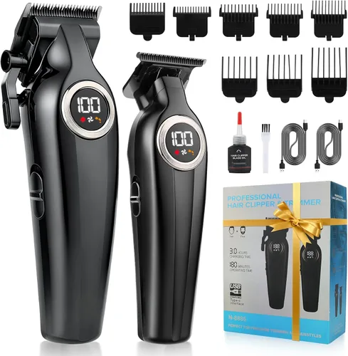 Vista 10 de Suttik Juego de cortapelos profesional para hombres, kit de peluquería y recortadora, afeitadoras eléctricas de aluminio para hombres con estuche