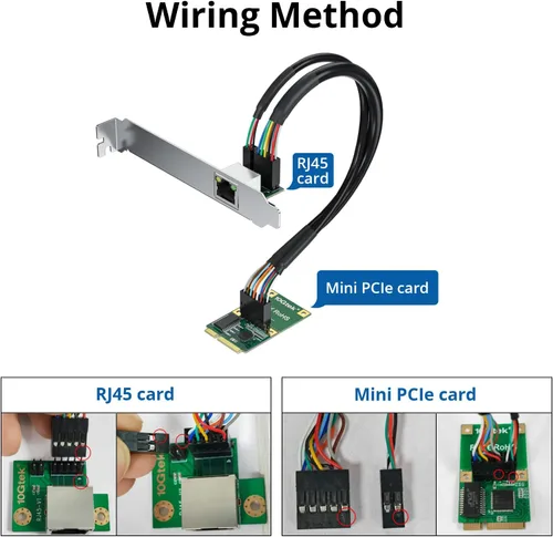Vista 6 de 10Gtek Mini PCIe 1G Ethernet Tarjeta de Red (Intel I210AT), con luz LED, longitud de cable de 30 cm, puerto único RJ45, interfaz Mini Pice,