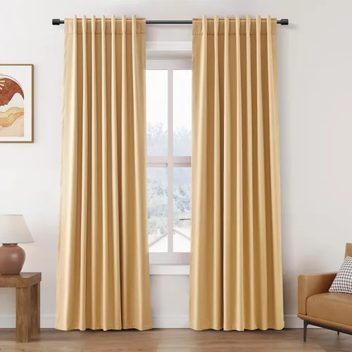 Vista 95 de Nanspring Cortinas de lino 100% opacas para dormitorio, 96 pulgadas de largo, con pestaña trasera, bolsillo para barra, aislamiento térmico, cortina