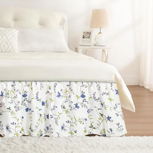Vista 46 de Falda de cama RIMELA tamaño Queen color verde bebé con caída de 15 pulgadas, falda elástica envolvente, volante que protege contra el polvo