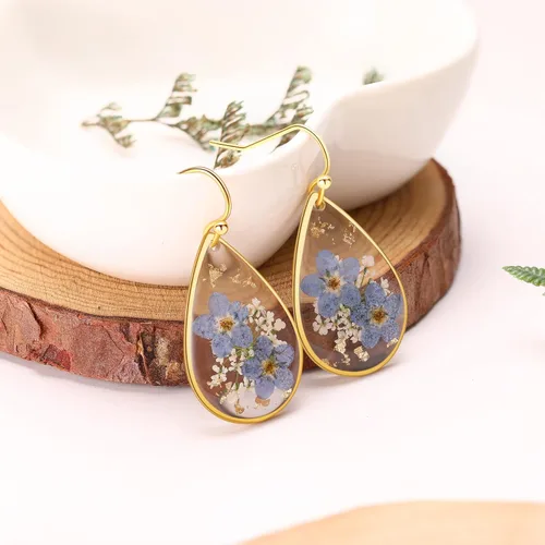 Vista 69 de Forget-Me-Not and Queen Anne's Lace Pressed Wildflower Earrings Pressed Flower Earrings Handmade Drop and Dangle Earrings Gift for Woman