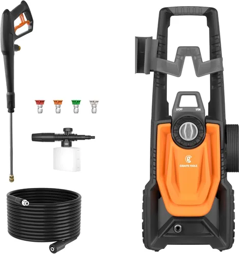 Vista 8 de Giraffe Tools Lavadora a presión, Máx. 2400 PSI, 2.3 GPM. Lavadora eléctrica con 4 boquillas de conexión rápida, cañón de espuma