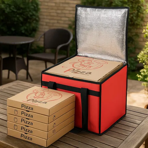 Vista 9 de Bodaon Bolsa de entrega de pizza aislada, 16 x 16 x 14 pulgadas, bolsas calentadoras de pizza para llevar caliente, bolsa de entrega comercial Negro