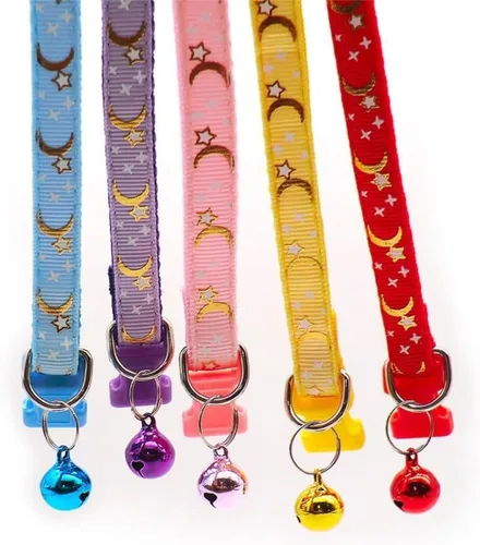 Vista 3 de Collar reflectante para gato, 5 collares de gato separables con lunas de campana, estrellas, lindo gatito, ajustable, de 7.5 a 12.5 pulgadas